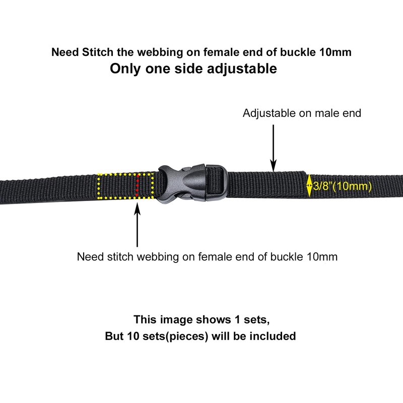 BAIWOAK Quick Release Buckles 15mm/20mm/25mm/32mm/38mm/50mm, Double Adjustable Plastic Buckle Clips