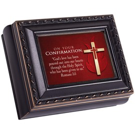 Cottage Garden Confirmation Black Rope Trim 4.5 x 3.5 Tiny Square Jewelry Keepsake Box