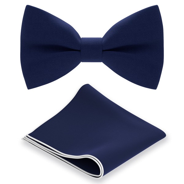 Bow Tie House - Juego clásico de pajarita preatada con bolsillo formal, esmoquin y pañuelo, 09 azul marino., L - (19-99 yrs., adults, full age)