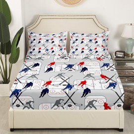 Castle Fairy Ice Hockey Player Bed Sheet Set Twin,Abstract Hand Draw Ice Hockey Rink Soft Microfiber Sheet Set Boys Teens Youth,Sports Theme Ball Game Lover Fitted Sheet + Flat Sheet + 1 Pillow Case