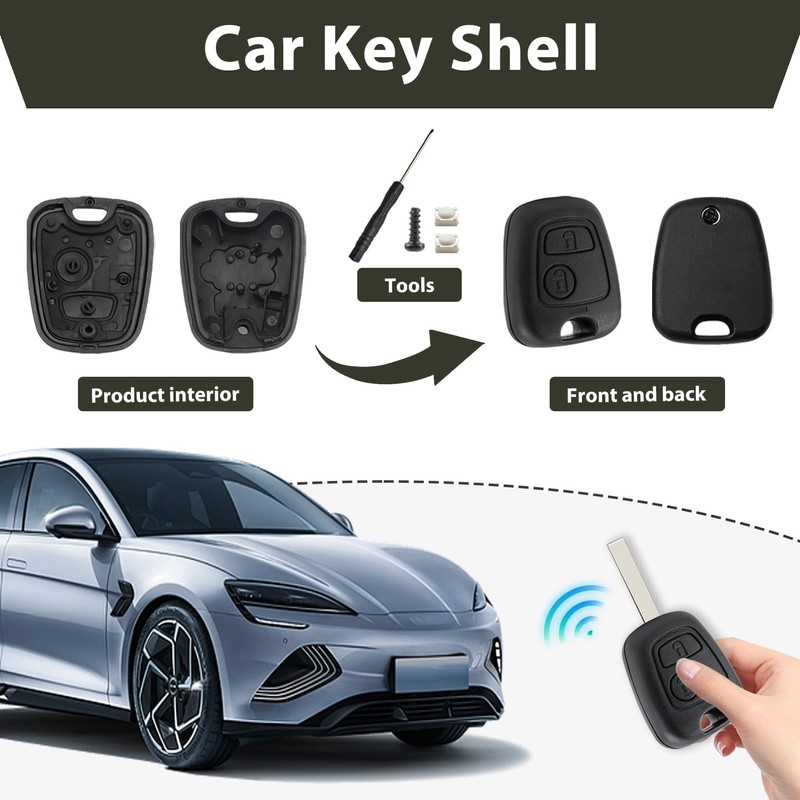 2 Button Car Key Shell Replacement for Peugeot 107 207
