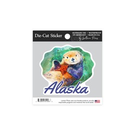 Die Cut Sticker Alaska, Sea Otter, Watercolor, Contour Vinyl Sticker 1 to 3 inches (Waterproof Decal for Cars, Water Bottles, Laptops, Coolers), Small