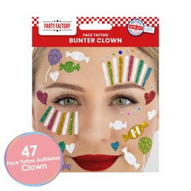 Party Factory Face Tattoo Colourful Clown Temporary Glitter Face Tattoo for Theme Party, Halloween & Carnival, Children and Adults