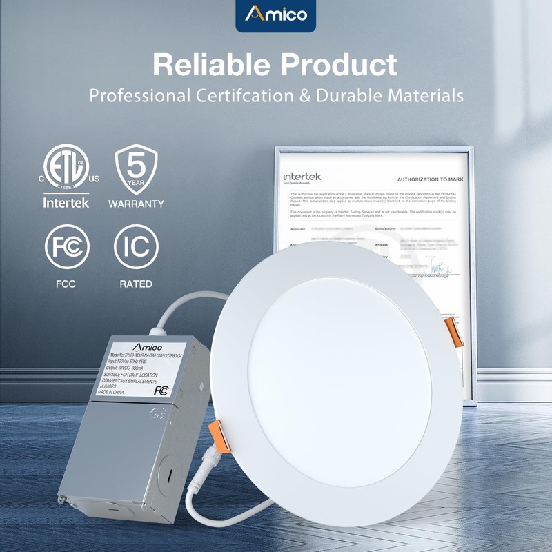 Amico 20 Pack 6 Inch 5CCT Ultra-Thin LED Recessed Ceiling