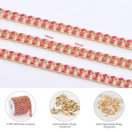 KYUNHOO Rose Red Oil Drip Chains for Jewelry Making Thick Curb Chain Links on Spool 3 Meters Gold Plated Aluminum Chain Bulk with Jewelry Findings for DIY Craft