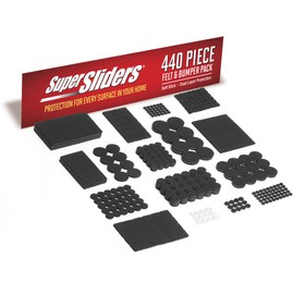 Super Sliders Self-Stick Furniture Felt Pads & Cabinet Bumpers- Protect Hardwood, Tile & Laminate Surfaces, Black/Clear (440)
