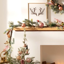 Decorbyhannah Christmas Garland with Lights, 9ft Prelit Christmas Garland Decorations with Ornaments, Pinecone and Butterfly, Battery Operated Christmas Garland Indoor for Mantle, Stairs(Pink Gold)