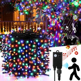 Enhon Christmas Lights Outdoor with 4 Cheerful Music, 500 LEDs 164ft Waterproof Christmas String Fairy Lights with Infrared Motion Sensor Controller for Xmas Outdoor Tree Party Decoration(Multicolor)
