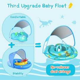 Baby Pool Float with Canopy Removable UPF50+ UV Sun Protection,Third-Generation Upgraded Baby Swimming Pool Float,Suitable for Babies Aged 6-24 Months Swimming Float