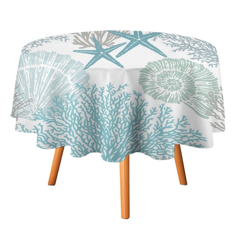 YSWOW Nautical Coastal Tablecloth Beach Starfish Coral Seashell Art Printed