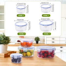 Orixo 4-Piece Food Storage Containers Set, Food Storage Boxes with Lid, Transparent Meal Prep Containers, Plastic, Round Food Containers, for Microwaves, Freezer Safe