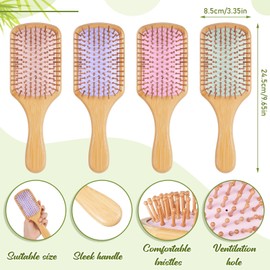 Tessco for you 24 Pcs Bamboo Hair Brushes for Women Bulk Wooden Paddle Brush Scalp Massage Bamboo Bristles Anti Static Men Engraving DIY Gift for Wedding Teacher (Multicolor)