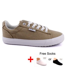 Laforst Nextgen Footwear Womens Sunbrella Nonslip Waitress Server Lace Up Flat Beige 7.5