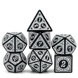 Poludie DND Dice Set -D&D Polyhedral Dice (7 Pcs) with Gift Leather Dice Bag for Dungeons and Dragons Role Playing Dice Games RPGs (Dice-White with Black Edge)