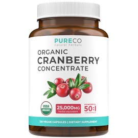 Organic Cranberry Extract Capsules - Super 50X Potency Cranberry Pills for Women to Support Urinary Tract Bladder and Kidney - Vegan Non-GMO USDA Organic & North American Sourced (4 Month Supply)