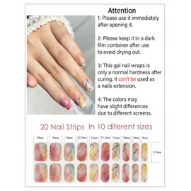 Semi Cured Gel Nail Strips, 20pcs Gel Nail Stickers UV, Gel Nail Wraps for Home Nails DIY (Marble G Line)
