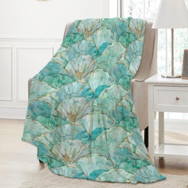Aonimonis Manta de concha de mar para mujer, manta de franela suave y cálida para recámara, viajes, sofá, decoración del hogar, 50 x 60 pulgadas