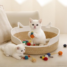 Tidelit Cestino per Giocattoli per Gatti, Cestino Organizzatore per Giocattoli per Gatti, Cestino per Giocattoli per Animali Domestici in Corda di Cotone Intrecciata con Maniglia, Cestini per la
