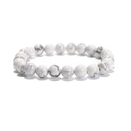 Land Long 2pcs/Set (8mm+10mm), Men's White Turquoise Beads Jewelry Bracelets, Smooth Round Gemstone Beaded Stretch Bracelets for Women Western Girls