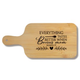 FONDCANYON Bonus Mom Gifts 15x7 Cutting Chopping Board with Handle, Best Step Mother Gifts for Mother's Day Birthday Cutting Boards for Kitchen, Bonus Mom Makes It Decorative Cheese Charcuterie Board