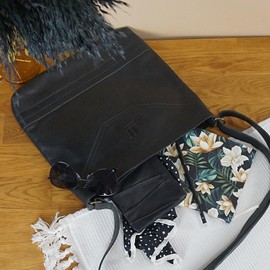 LECONI LE0066 Women's Shoulder Bag Natural Soft Leather Handbag 32 x 28 x 5 cm, black