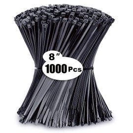 Cable Ties 1000 Pack, 3.6 x 200mm Black Zip Ties 8 inch, 40lbs Tensile Strength with UV Resistant, Tie Wraps Nylon Plastic Ties Self Locking Large Heavy Duty Cable Wrap for Tidy Wires Workshop Garden