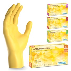 Arnomed Disposable Gloves, Yellow L Nitrile Gloves, Disposable Gloves with Box of 100 Pieces, Powder-Free, Latex-Free Rubber Gloves, Disposable Gloves in XS, S, M and L