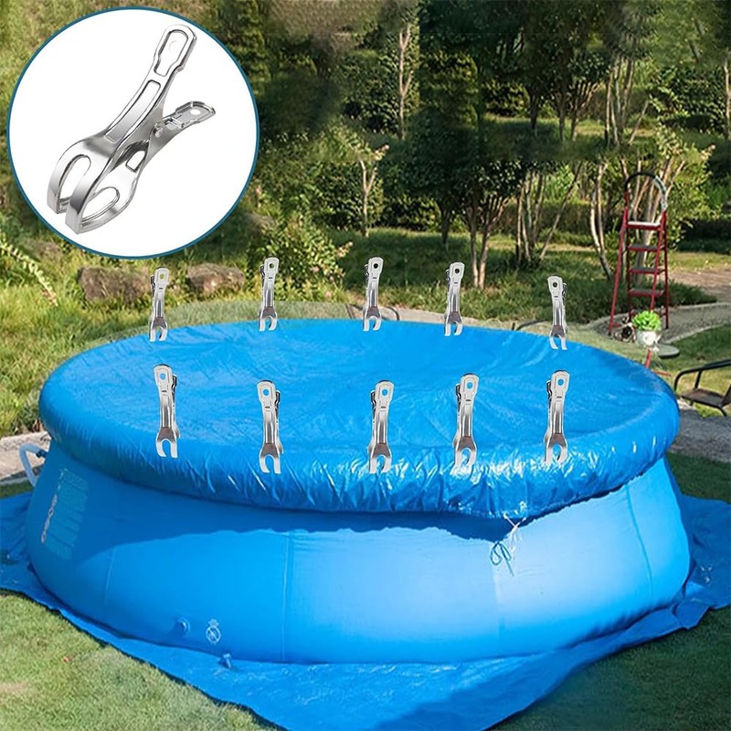 10 PCS Stainless Steel Swimming Pool Cover Clips,for Aboves Ground