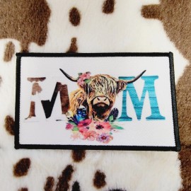 Handmade Mom Highland Cow Hat Patch Sublimation DYI Fabric Patch Glue Iron On Sew