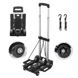 Small Folding Hand Truck Dolly with 4 Wheels,Portable Dolly Lightweight Aluminum Collapsible Luggage Cart,Design for Travel, Shopping, Moving, Office, Airport, Warehouse Use - Black