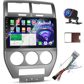 [2+64G] Android Car Stereo for Jeep Compass Patriot 2007 2008 2009 with Apple Carplay and Android Auto 10.1 inch Touchscreen Radio Bluetooth + External Microphone GPS WiFi SWC Hi-Fi Audio