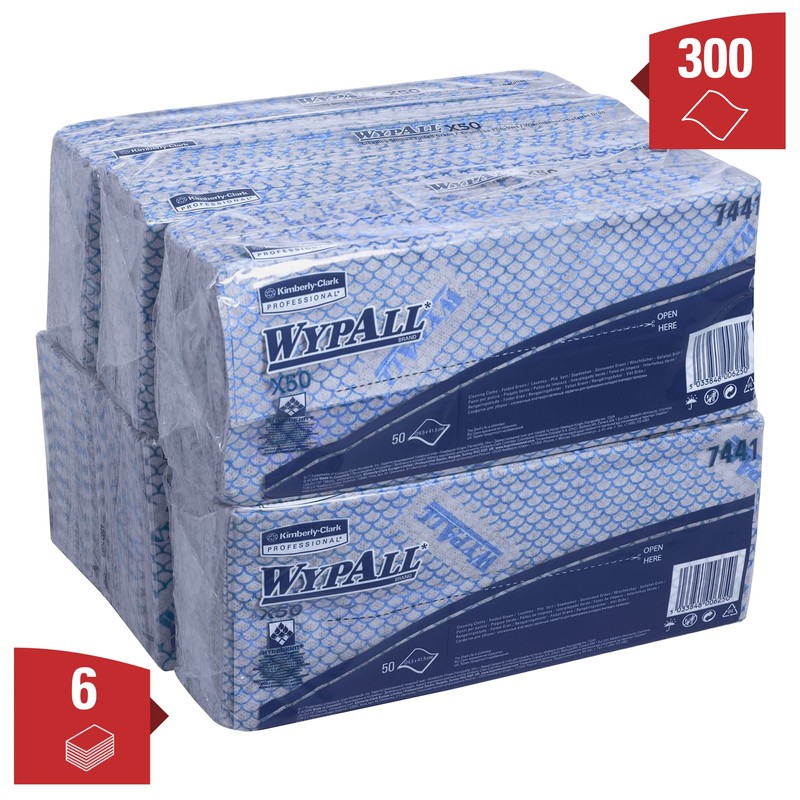WypAll X50 Colour Coded Cleaning Cloths 7441 - Blue Wiping
