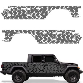 Factory Crafts Side Graphics Kit Vinyl Decal Wrap Compatible with Jeep Gladiator 2019-2021 - Tire Tracks Gray