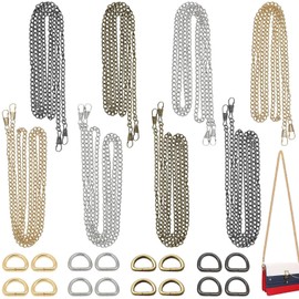 XSHAO® Pack of 8 Bag Chains, Bag Chains, 120 cm Bag Strap Chain with 16 D-Rings for Shoulder Bag, Crossbody Purse (Gold/Silver/Bronze/Gun Colour)