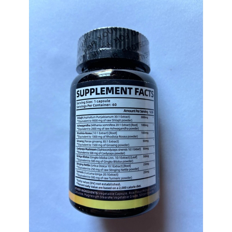 Bualle Shilajit for Men Supplement 60ct Ashwagandha Rhodiola Ginseng