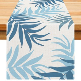 Table Runner Modern Living Room Table Runner Blue Leaves Table Runner Washable Table Runner Light Blue Pattern Table Runner Kitchen Dining Table Tabletop Decor for Dining Room Decoration Table
