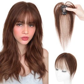 Hairro Clip in Air Bangs 360° 3D Cover Clip on Bangs 100% Real Human Hair Toppers Fake Hair Pieces Fringe for Women Daily Wear Dark Brown