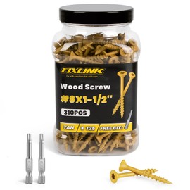 FIXLINK Wood Screws 1-1/2 Inch, FIXLINK Deck Screws #8 x 1-1/2", 310 PCS, Epoxy Coated, T25 Star Bit Above 1500 Hour Salt Spray Coating Outdoor Decking Screws Excellent Rust Resistant for Wood Fence