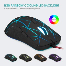 Rii RM106 Wired Gaming Mouse, Entry Level Gaming Mouse USB Port 6 Buttons 7 RGB Flashing Backlight excellent grip Wired Mouse for Laptop Desktop PC/Mac - Black
