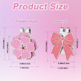 lasuroa 2pcs Magnetic Golf Hat Clip Set, Pink Magnetic Golf Ball Marker Hat Clip Ball Marker Accessories for Men Women Golfer(Bow & Flower Style)