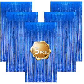 Eowppue Tinsel Curtain Blue Glitter Pack of 5 Tinsel Curtains Foil Fringe Curtain Full and Shiny for Wedding Engagement Bridal Shower Birthday Bachelorette Party Stage Decoration