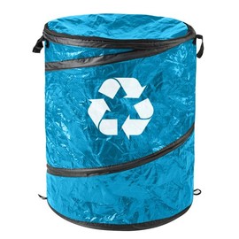 Wakeman Collapsible Trash Can - Pop Up 44-Gallon Outdoor Portable Garbage Bag Holder with Zippered Lid - Recycle Bin for Camping or Parties (Blue)