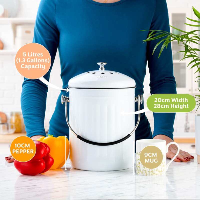 RED FACTOR Premium Compost Bin for Kitchen Countertop - Stainless