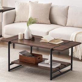 Coffee Table for Living Room, 2-Tier Living Room Tables, Modern Living Room Coffee Table,IndustrialWood Coffee Table with Storage Shelf, Small Center Table for Living Room Home Office,Rustic Brown