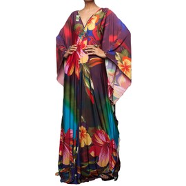 L-Peach Women Bohemian Kaftan Maxi Loungewear Nightgown Kimono Oversized Sleepwear Beach Dress Cover ups