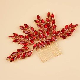 Teyglen Crystal Bridal Wedding Hair Comb Full Rhinestone Headpieces Handamde Red Blue Green Crystal Hair Clips Pieces Shiny Hair Jewelry for Bride Women Girls