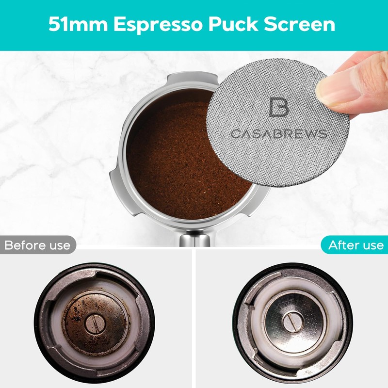 CASABREWS 51mm Bottomless Portafilter with Puck Screen & Filter Basket,