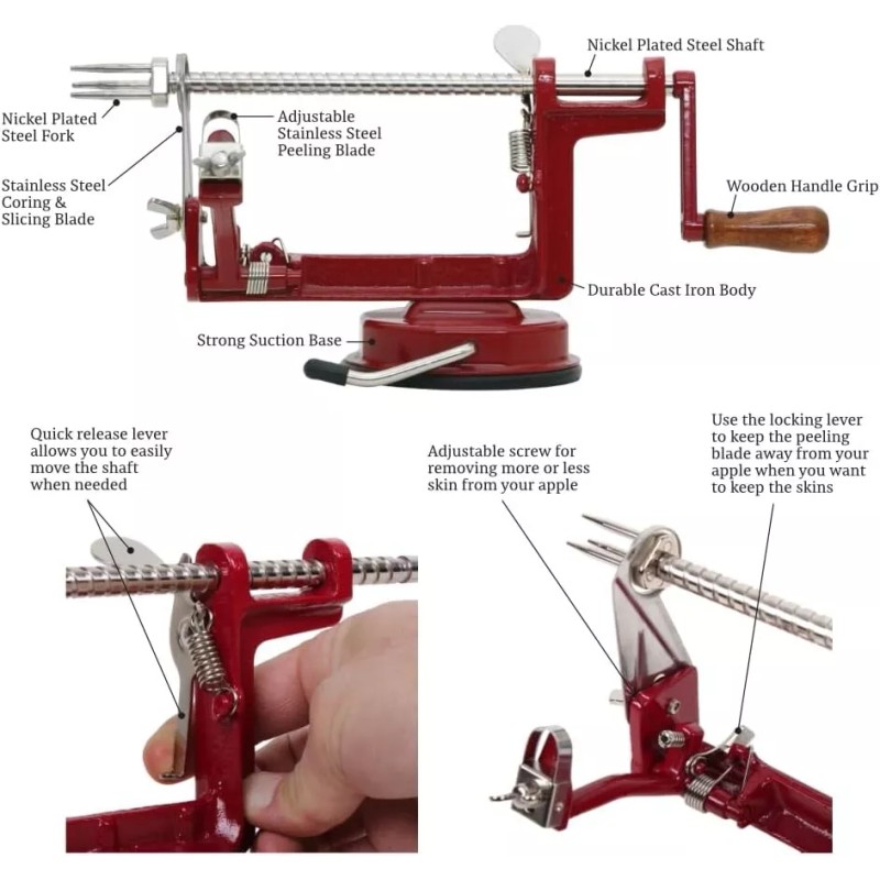 Johnny Apple Peeler Corer Slicer Pie Maker Stainless Blades Roots