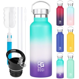 BOGI Stainless Steel Water Bottle, 25oz Insulated Water Bottle with Straw Lid, BPA Free Leakproof Wide Mouth Stainless Water Bottle-Keep Liquids Hot or Cold for Outdoor Sports Fitness Camping (Color1)