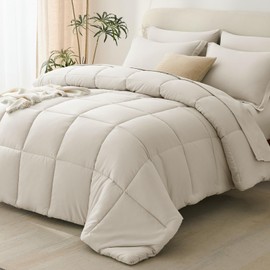 CozyLux California King Comforter Set Beige - 7 Pieces California King Bed in a Bag Set, All Season Soft Bedding Sets with Comforter, Flat Sheet, Fitted Sheet, Pillowcases & Pillow Shams